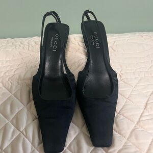 Gucci Women's Elegant Black Slingback Satin Heels